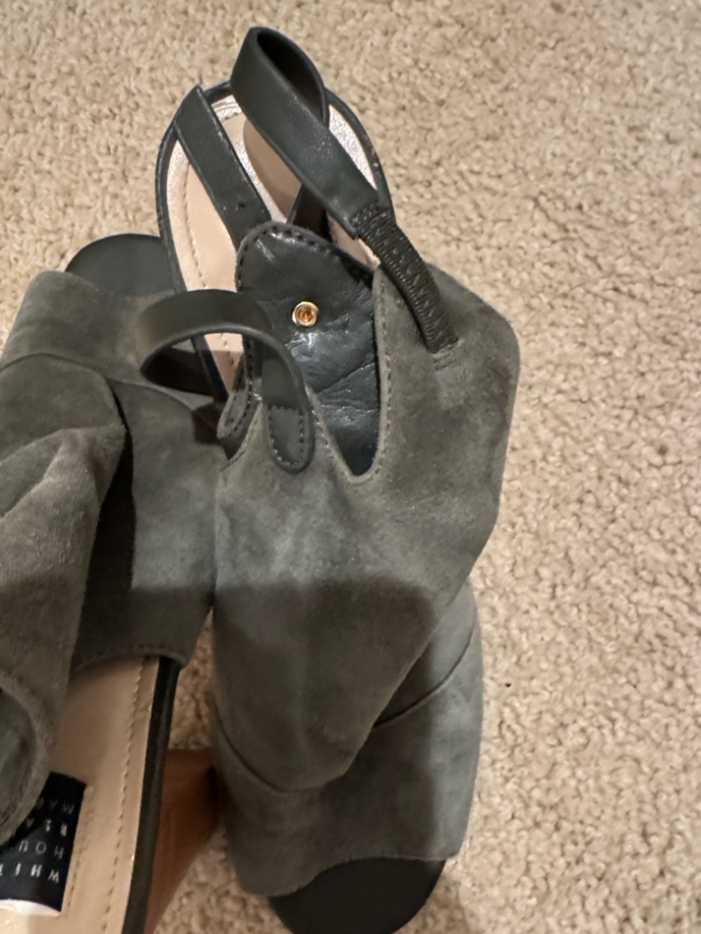 White House Black Market Olive Suede Peep-Toe Block Heel Booties - Picture 12 of 16